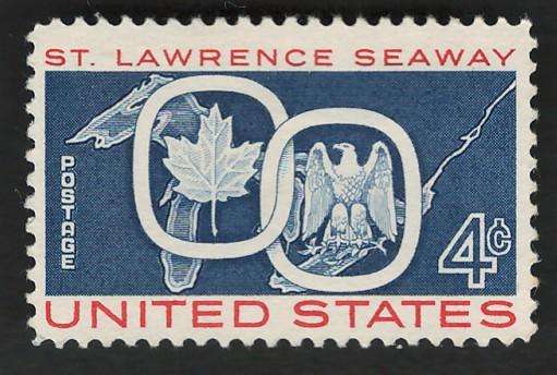 USA 1959 Great Lakes, Maple Leaf and Eagle Emblem (Unused). Scott #1131