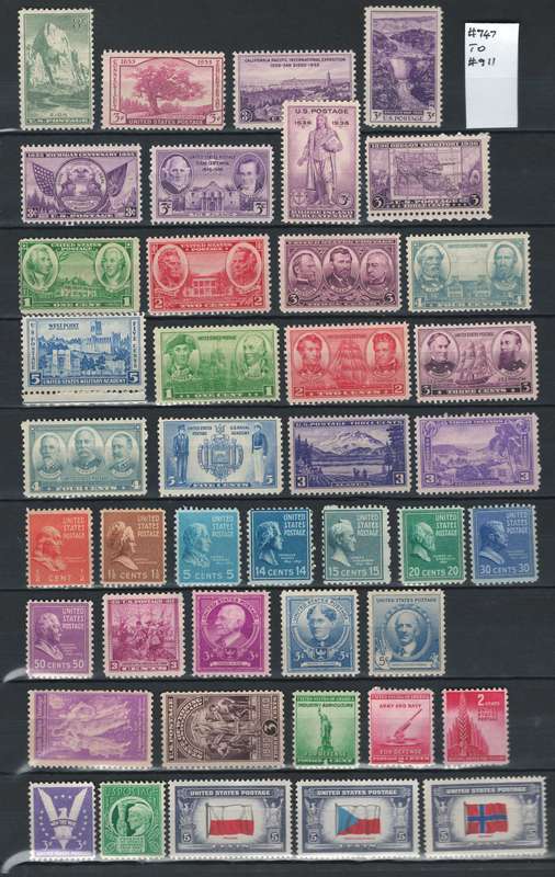 USA 1934/52 Scott #747 to #1008 (3 scans 144 stamps)  Mint & Unused. Price R54 (cv R551)