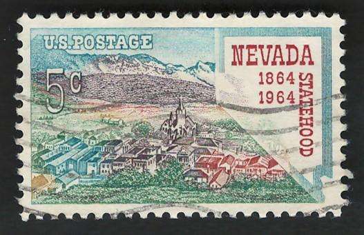 USA 1964 Nevada Statehood: Virginia City and Map of Nevada. Scott #1248