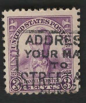 USA 1932 Daniel Webster Scott #725 3c Purple. Price R4