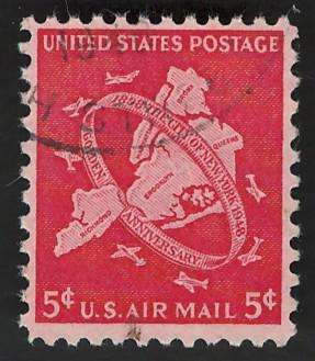 USA Scott Air Post 1948 Five Boroughs Map #C38 5c Bright Carmine