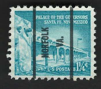 USA 1954-68 Liberty Iss: Palace of the Governor, Santa Fe. Scott #1031A (Norfolk pre-cancel)