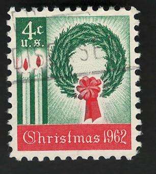 USA 1962 Christmas: Wreath and Candles. Scott #1205