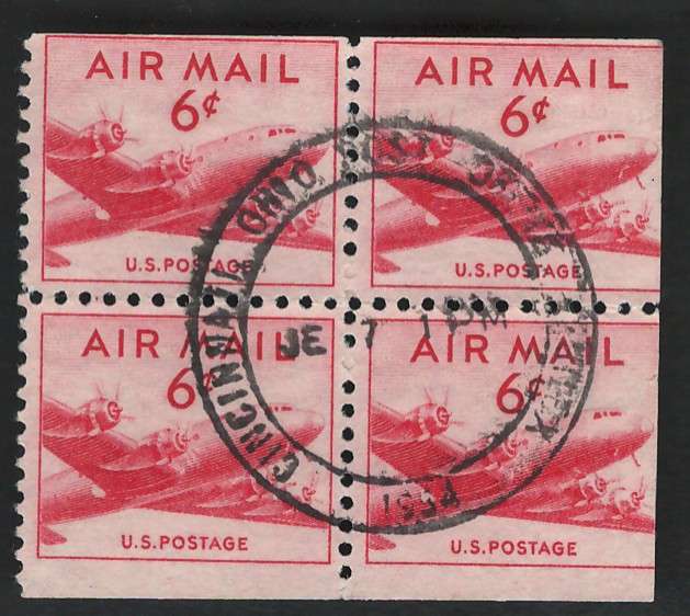 USA Scott Air Post 1949 Skymaster #C39a 6c Carmine (partial booklet pane). Price R7