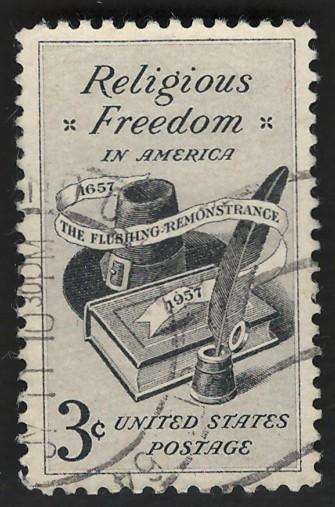 USA 1957 Religious Freedom: Bible, Hat and Quill Pen. Scott #1099