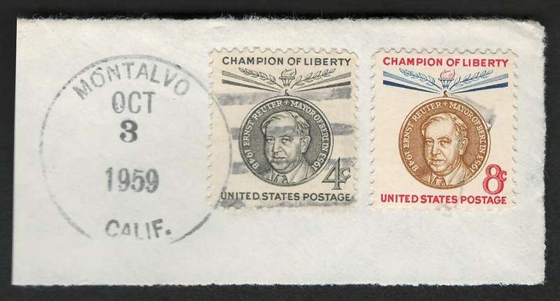 USA 1959 Ernst Reuter (On Piece  Montalvo Calif. Postmark). Scott #1136 & #1137