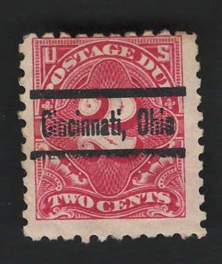 USA Scott 1916 Post Due (#J60) P10 UnWmk 2c Rose (Cincinnati pre-cancel). Price R145 (cv R1,462)
