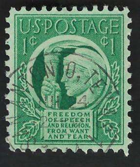 USA 1943 Four Freedoms: Liberty Holding Torch of Freedom Scott #908 1c.