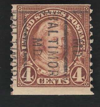 USA-1923/29  (P10 Vert.) Scott #601 4c Yellow Brown. Price R5