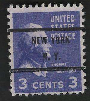 USA 1938 Pres. Issue Scott #807 3c (New York pre-cancel).