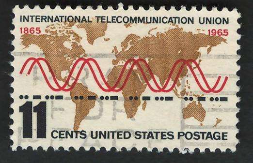 USA 1965 Inter. Telecom. Union: Gall Projection World Map & Radio Sine Wave. Scott #1274