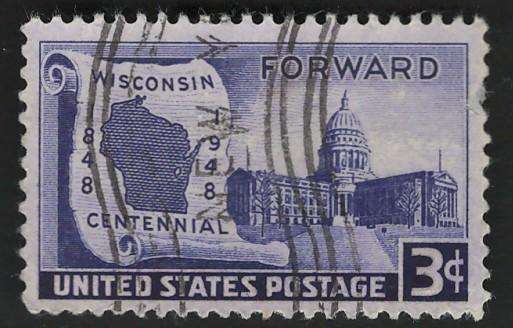 USA 1948 Map on Scroll & State Capitol Scott #957.