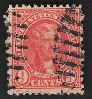 USA Scott 1926/34 (P11x10½) #641 9c Orange Red. Price R5