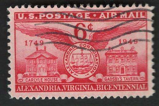USA Scott Air Post 1949 John Carlyle Home #C40 6c Carmine