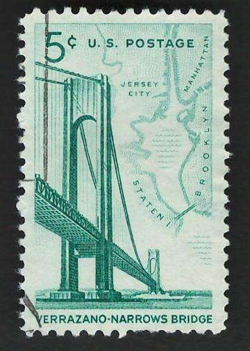 USA 1964 Verrazano-Narrows Bridge and Map of NY Bay. Scott #1258