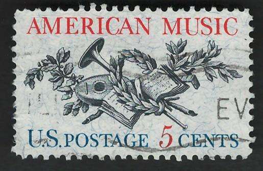 USA 1964 American Music: Lute, Horn, Oak and Music Score. Scott #1252