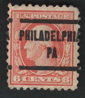 USA-Scott 1916/17  (P10) #468 6c Red Orange (Philadelphia pre-cancel). Price R35 (cv R175)