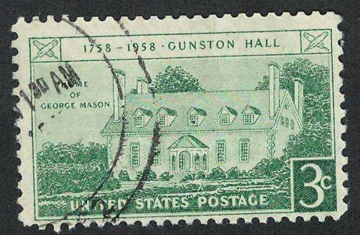USA 1958 Gunston Hall, Virginia. Scott #1108