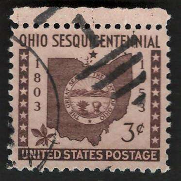 USA 1953 Map and Ohio State Seal. Scott #1018