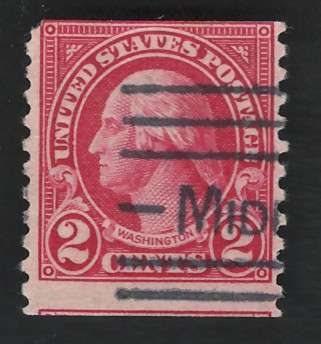 USA 1923/29  (P10 Vert.) Scott #599 2c Deep Carmine Type I. Price R4