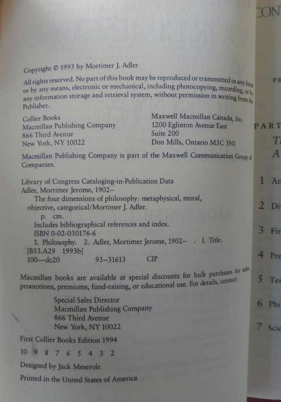 The 4 Dimensions of Philosophy by Mortimer J. Adler