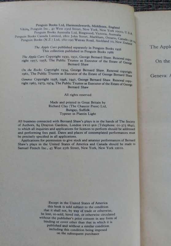 Plays Political - The Apple Cart / On the Rocks / Geneva by Bernard Shaw