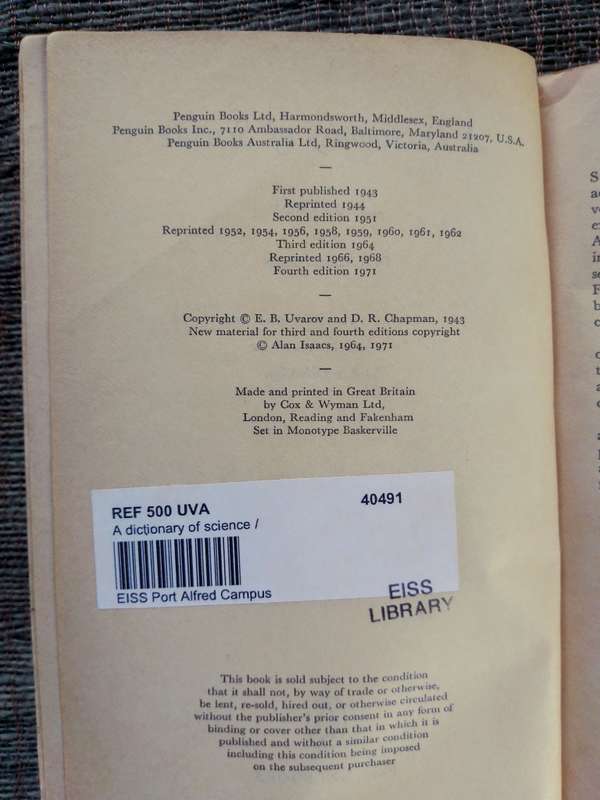 Penguin Dictionary of Science by Uvarov, Chapman and Isaacs