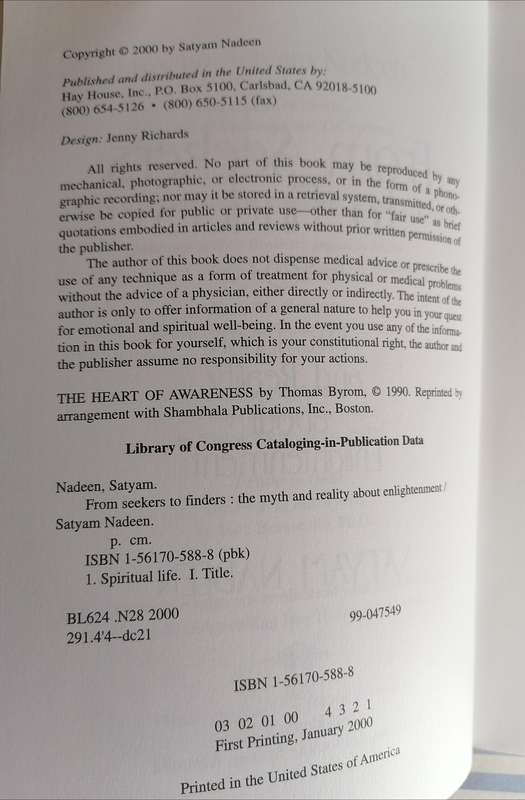 From Seekers to Finders - The Myth and Reality About Enlightenment by Satyam Nadeem  Paperback in ne