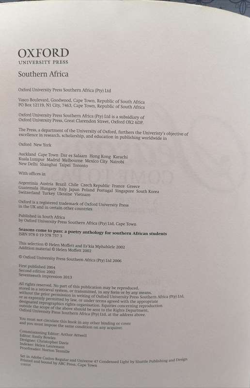 Seasons Come to Pass - A Poetry Anthology for Southern African Students ed. by Moffett & Mphahlele l