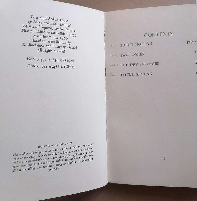 Four Quartets by T. S. Eliot (Faber)