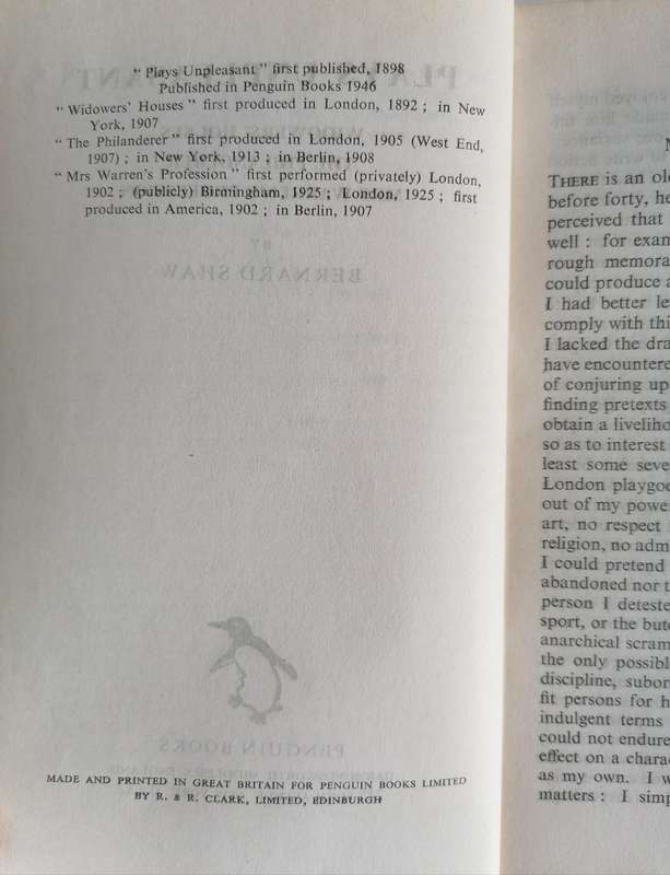 Plays Unpleasant by Bernard Shaw (PENGUIN)