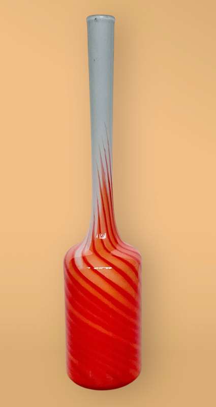 White and orange Murano-style Flame studio glass vase, 45cms tall- wow!