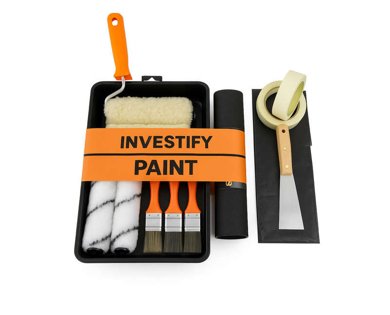 Investify DIY 14 piece Premium Paint Roller, Tray & Brush Kit for Exterior Walls & Trim
