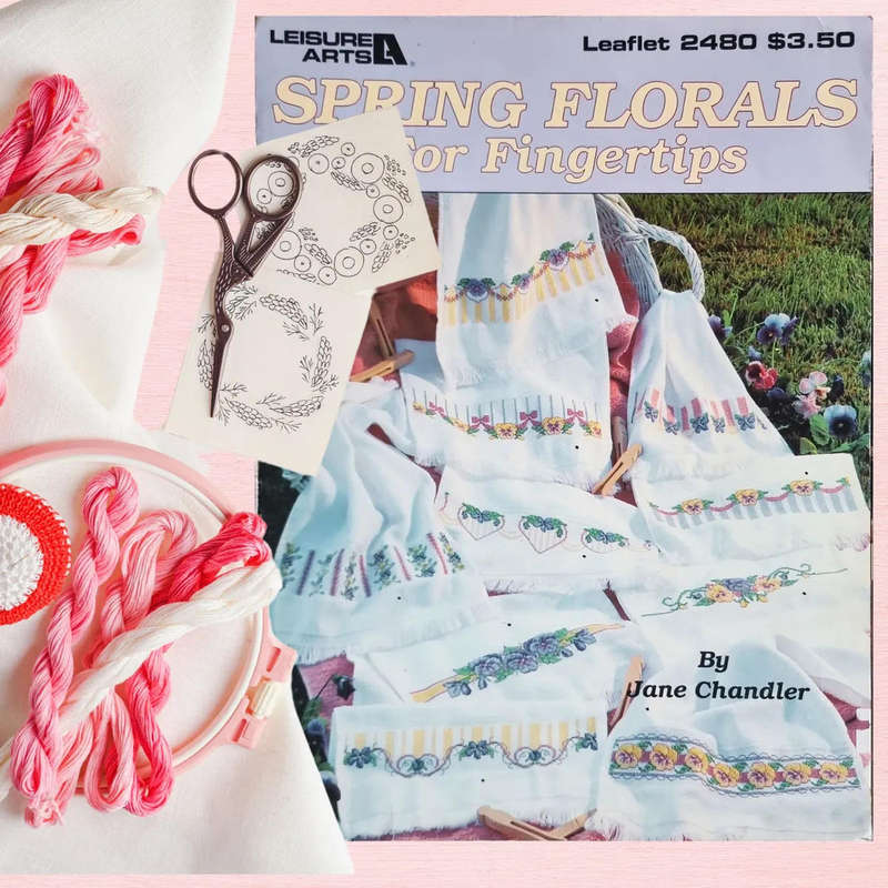 Full colour cross-stitch leaflet Spring Florals for Fingertips  Sweet pansies to brighten any room.