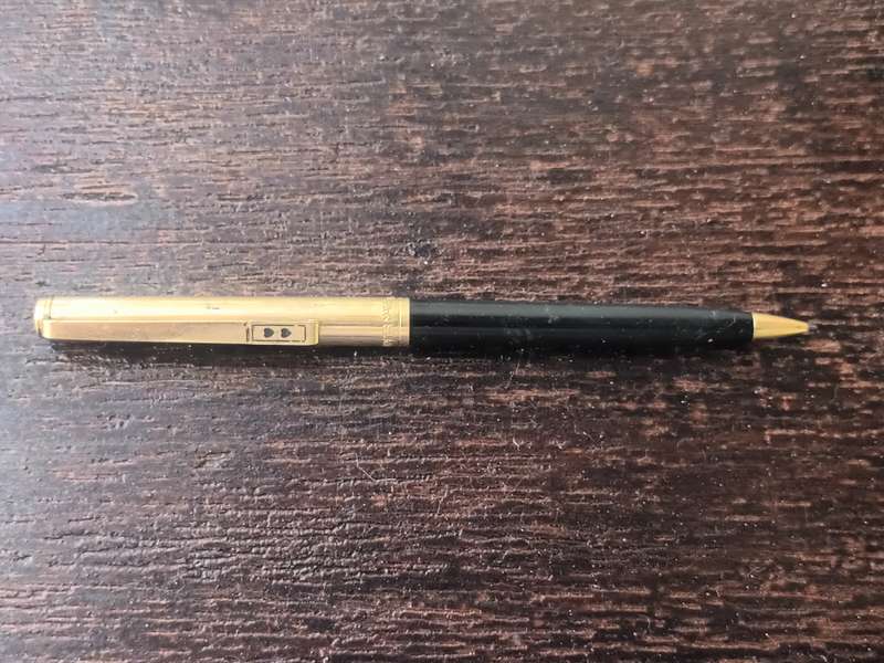 VINTAGE Papermate Double Heart Profile Black Gold Tone Slim Grip Pencil