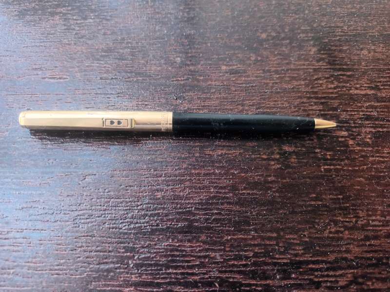 VINTAGE Papermate Double Heart Profile Black Gold Tone Slim Grip Pencil