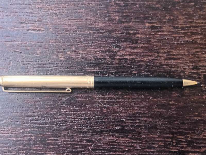 VINTAGE Papermate Double Heart Profile Black Gold Tone Slim Grip Pencil