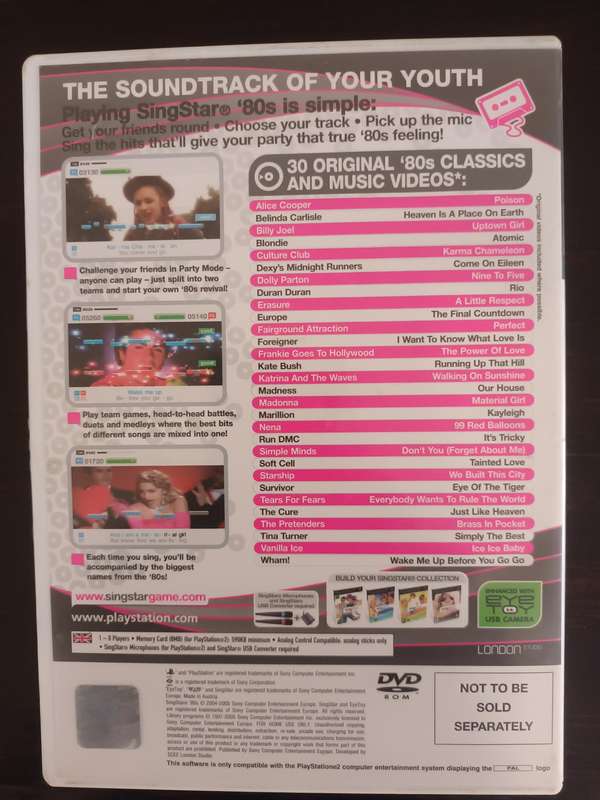 RARE/ COLLECTABLE PS2 SINGSTAR 80's, PlayStation 2 Game