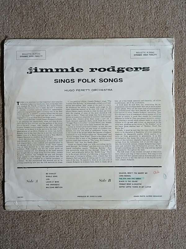 JIMMIE RODGERS SINGS FOLK SONGS VINYL LP