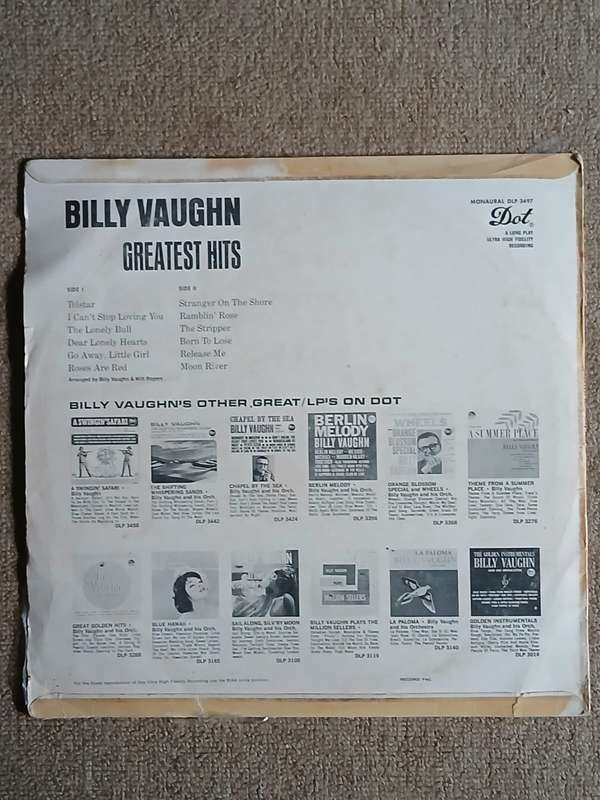 Billy Vaughn 1962s Greatest Hits MONO Dot Records Vinyl LP