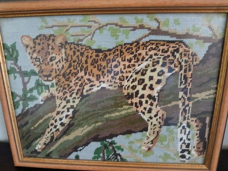 VINTAGE Framed Leopard Genuine Tapestry