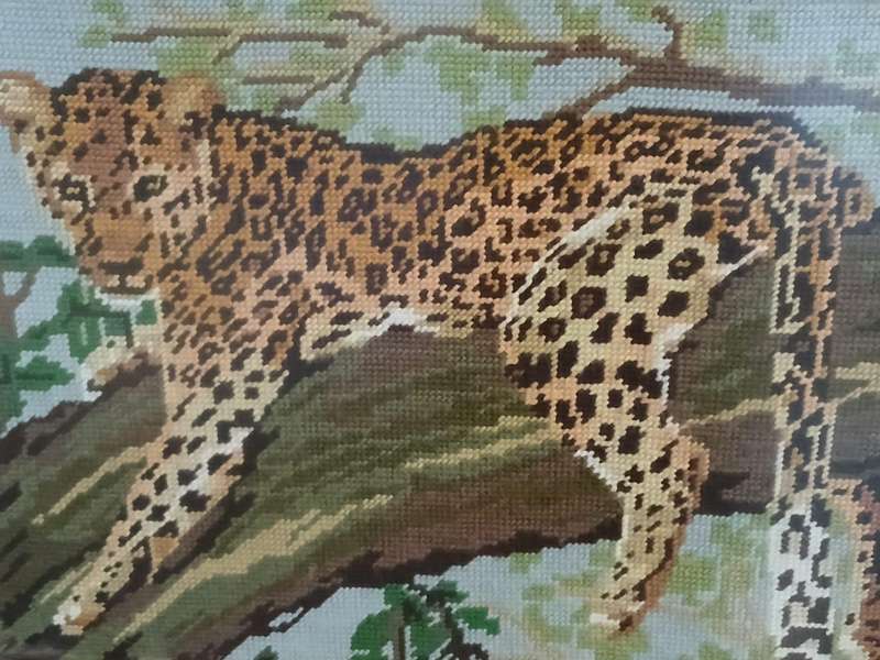 VINTAGE Framed Leopard Genuine Tapestry