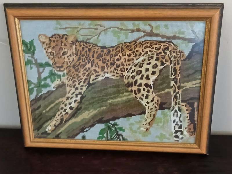 VINTAGE Framed Leopard Genuine Tapestry