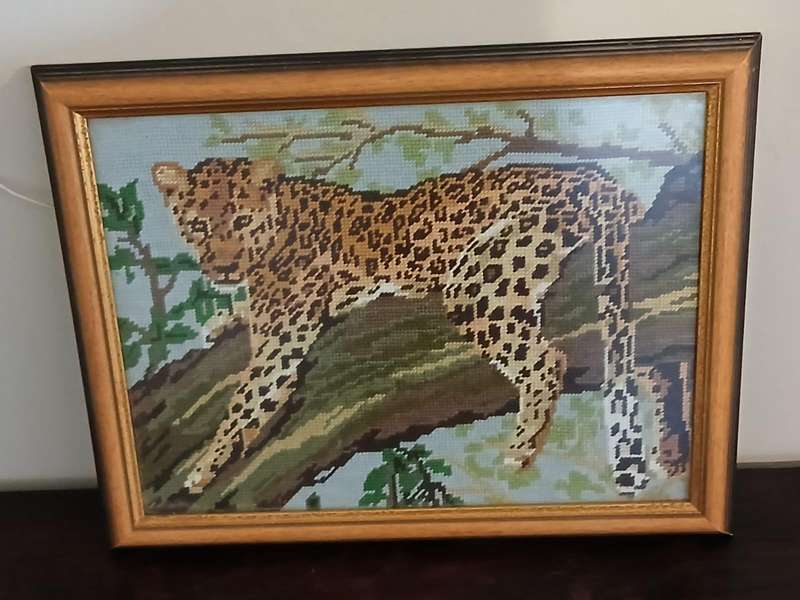 VINTAGE Framed Leopard Genuine Tapestry