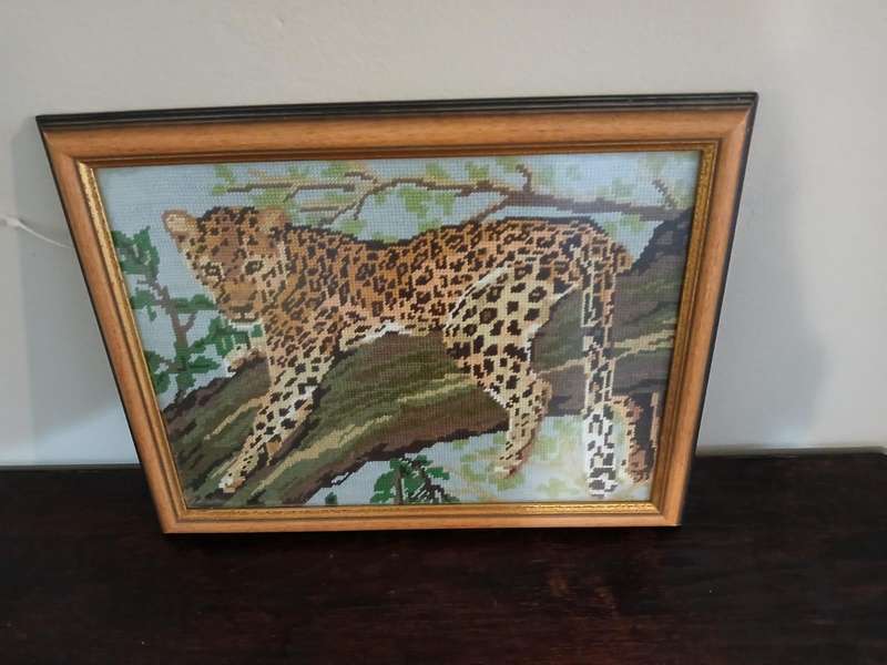 VINTAGE Framed Leopard Genuine Tapestry