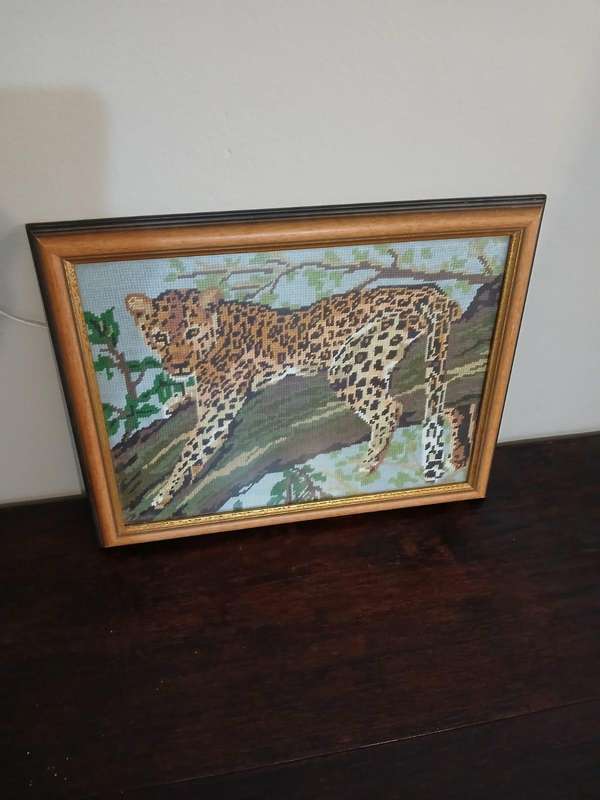 VINTAGE Framed Leopard Genuine Tapestry