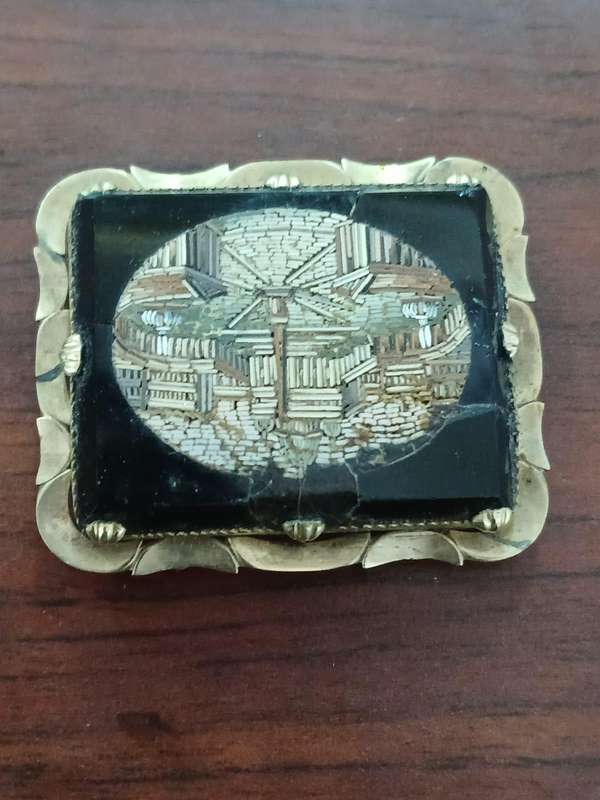 ANTIQUE Micro Mosaic Brooch Depicting St. Peter's Square in Vatican City, Rome, Italy 19th Century