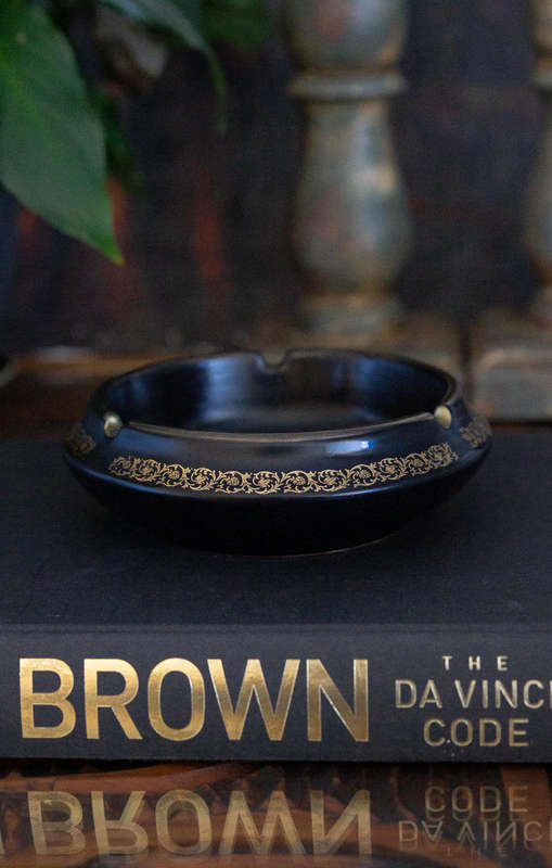 24K Gold Embossed Black Ceramic Ashtray or Trinket Holder