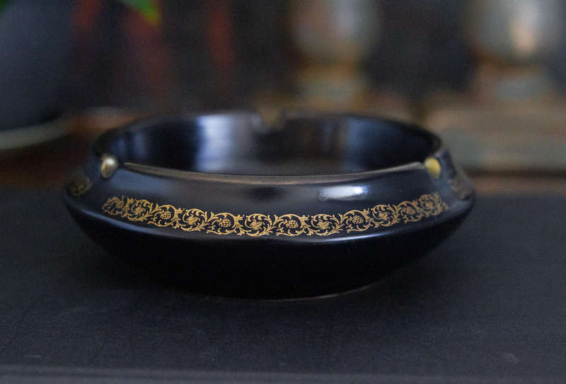 24K Gold Embossed Black Ceramic Ashtray or Trinket Holder