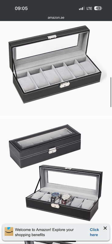 Watch Box, 6 Slot Leather Display Case Organizer with Glass Lid, Elegant Watch Storage Box for Jewel